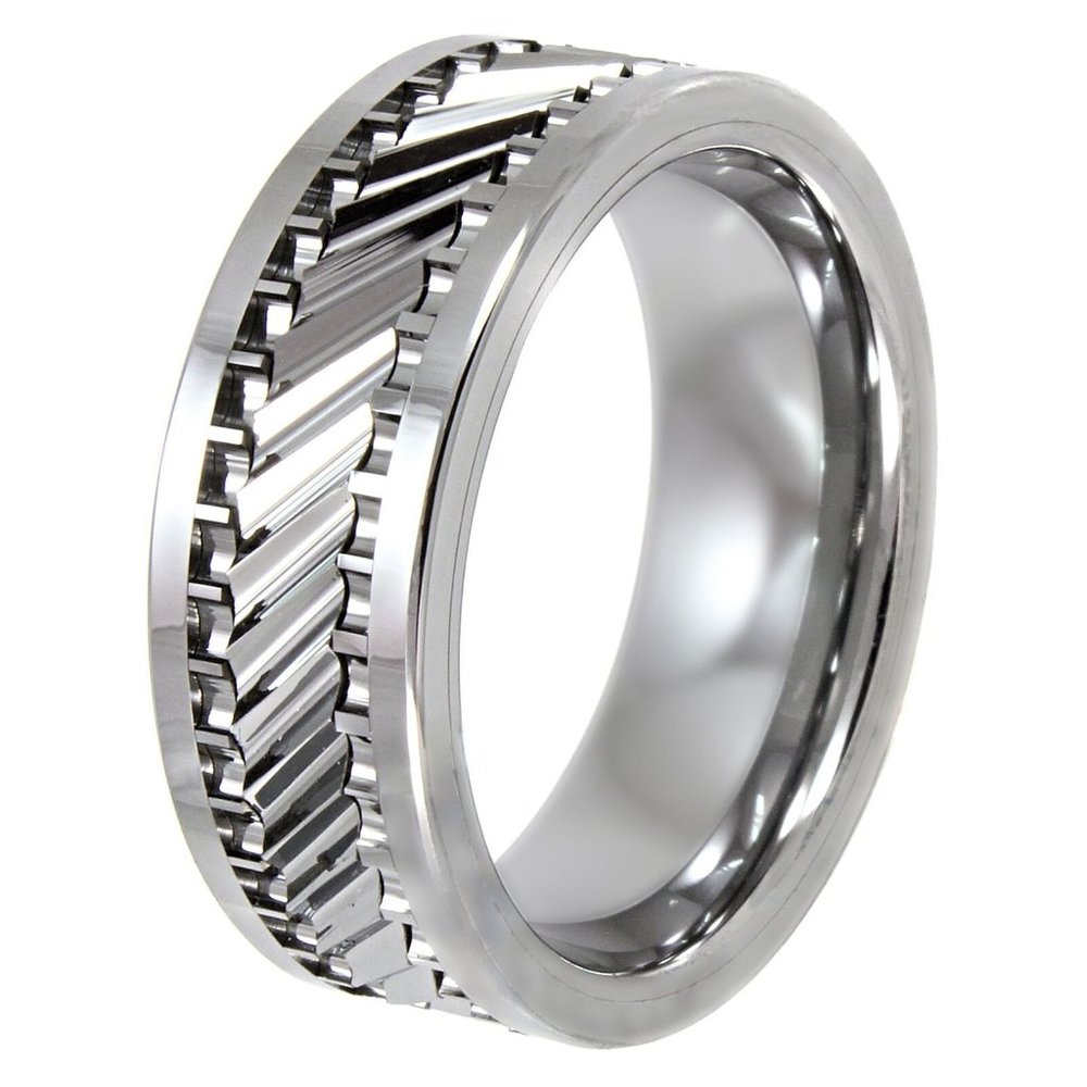 Men's Tungsten 8MM Gear Pattern Wedding Band - Mens Ring Size 9